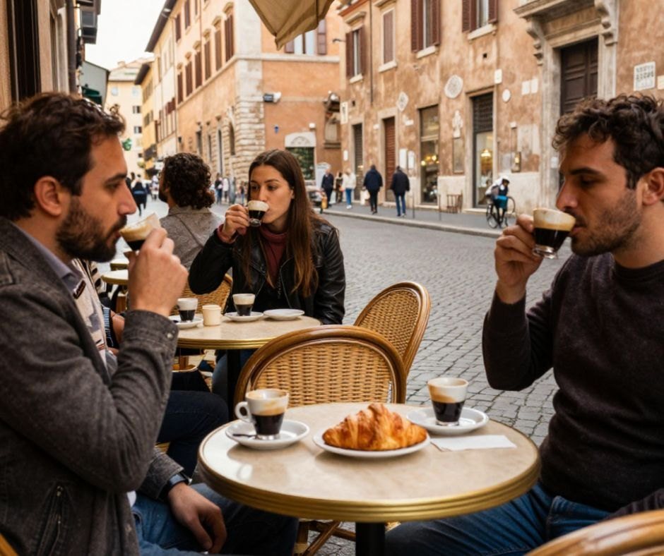 Espresso and cornetti at a Roman café